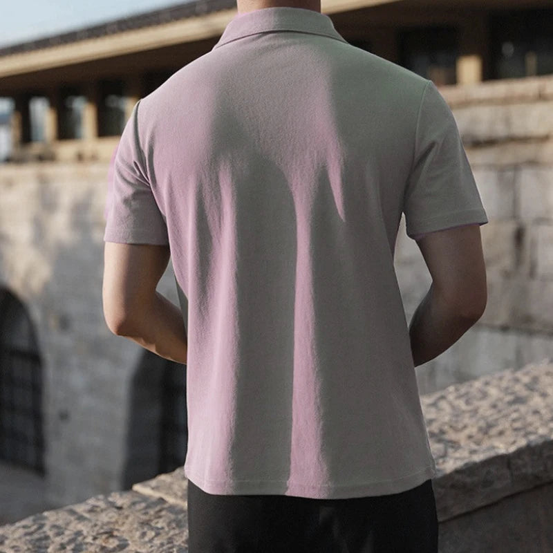 Summer New Men Clothes Short Sleeve Business Pure Color Polo Shirt Men Clothes Fashion High Elasticity Comfortable Tops Polo