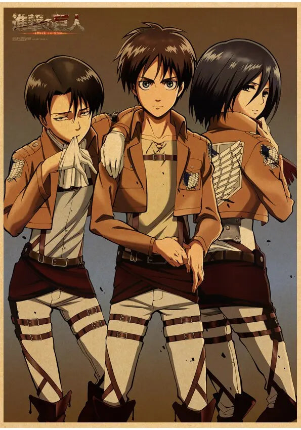 High Quality Vintage Japanese Anime Attack on Titan Retro Poster Shingeki No Kyojin Kraft Paper Art Print Wall Sticker for Home