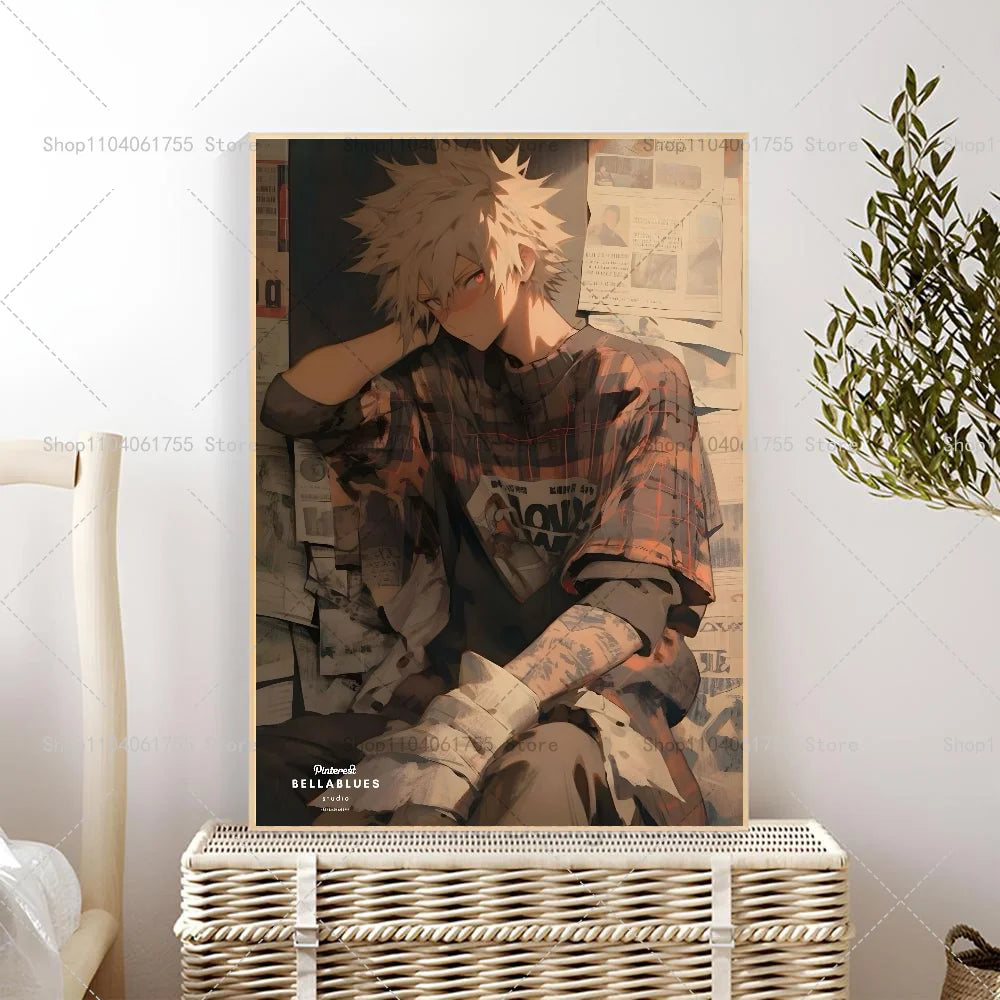 1PC My Hero Academia Bakugo Katsuki Anime Poster Self-adhesive Art Waterproof Paper Sticker Coffee House Bar Room Wall Decor