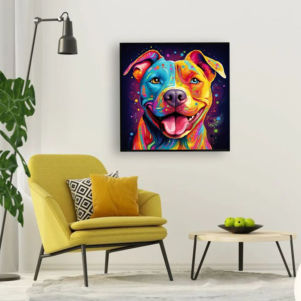 Huacan Full Diamond Painting Animal Diy Diamond Mosaic Colorful Dog Art Gift Set Rhinestone Pictures Wall Decoration