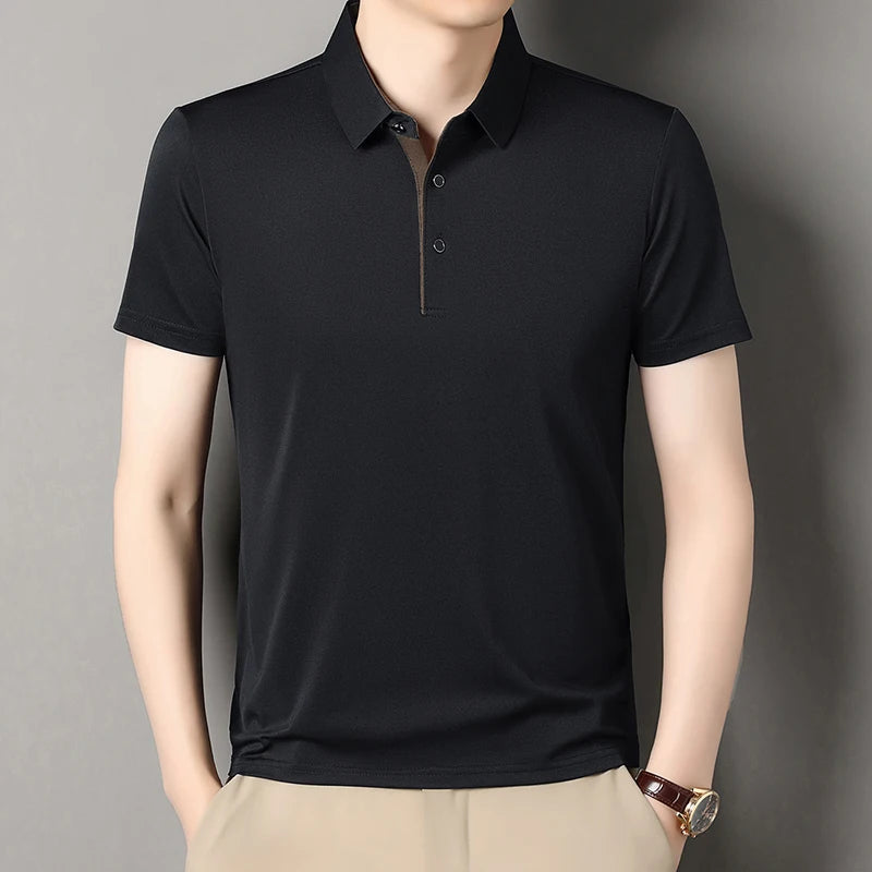 2025 Summer New High End POLO Shirt Dad's Fashion Casual Trendy Solid Color