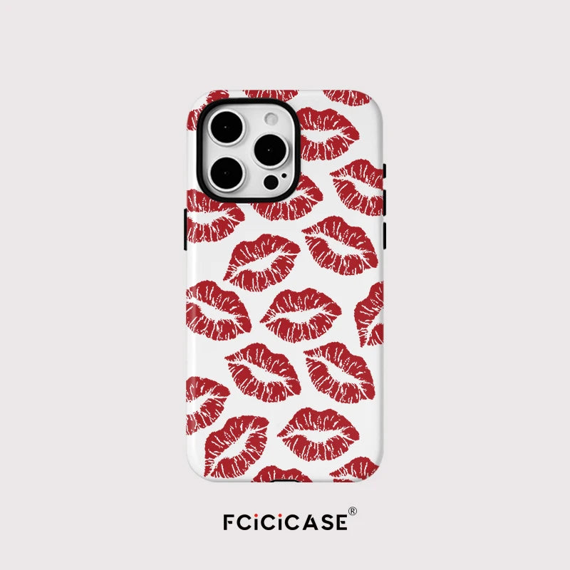 Acrylic TPU Two in one Magnetic Case For iPhone 16 Pro Max 15 Plus 14 13 12 Pro 11 Sexy Girly Red Kiss Pattern Cover