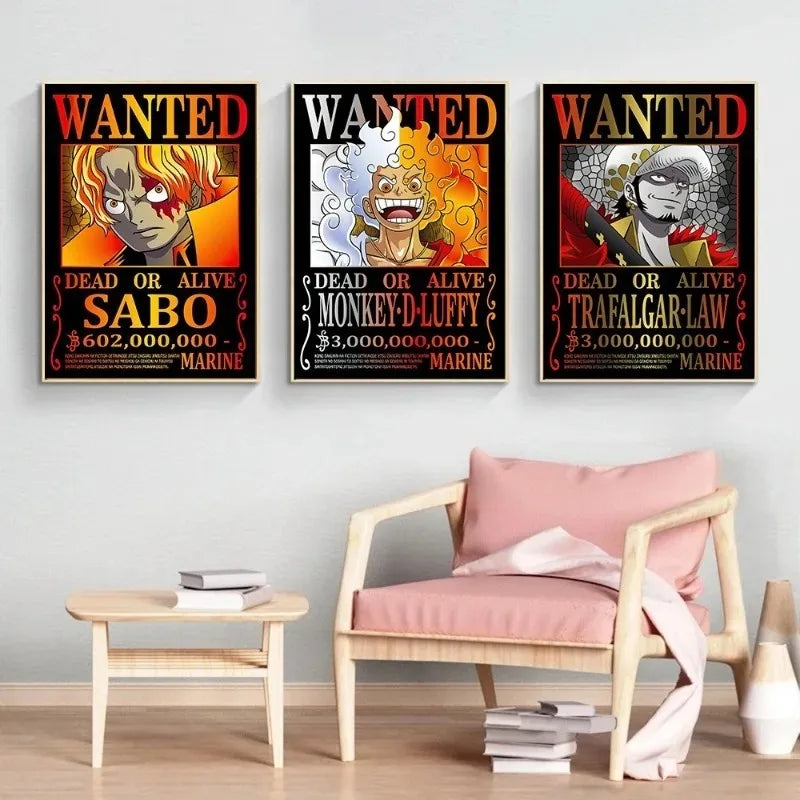 One Piece canvas Wanter Canvas Poster Anime Luffy Ace Chopper Zoro Wall Sticker office Home Sticker Paintings For Kids Gifts