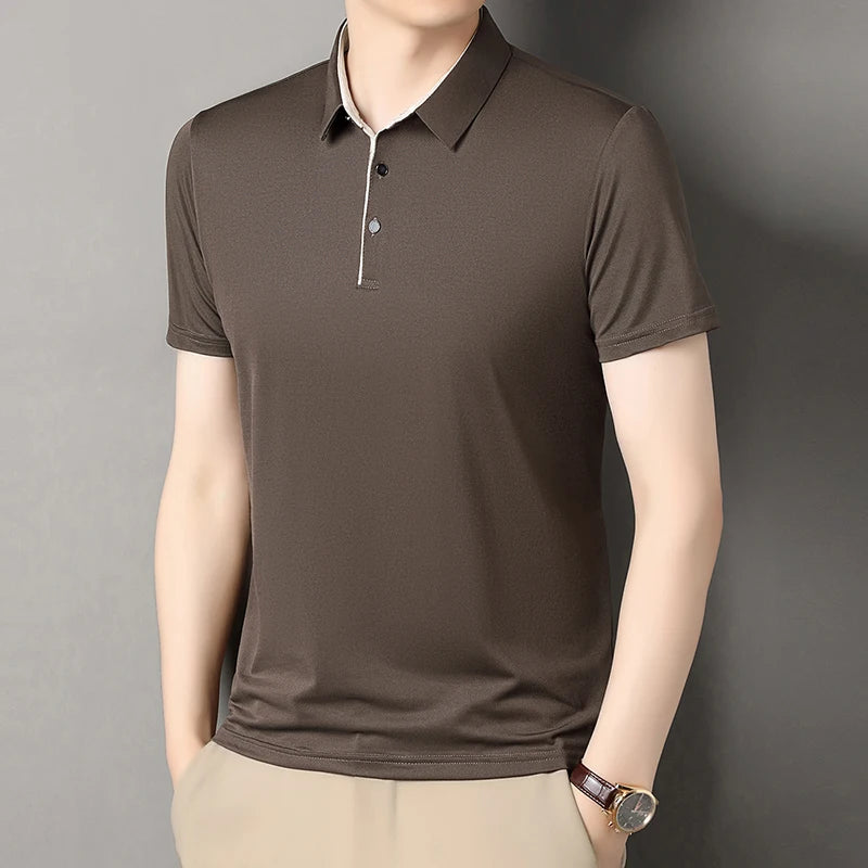 2025 Summer New High End POLO Shirt Dad's Fashion Casual Trendy Solid Color