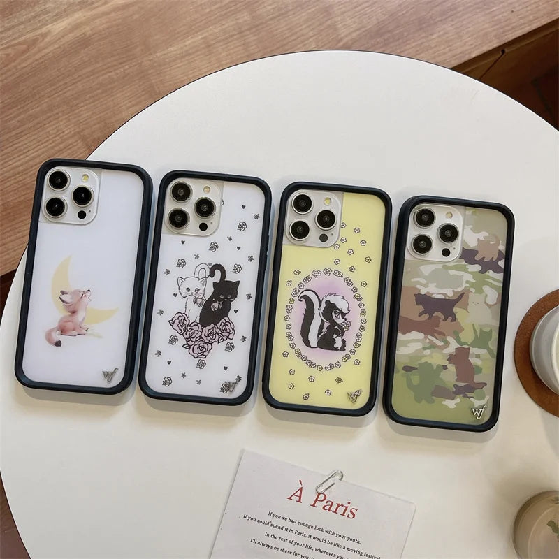 Wildflower 3D Kittens Camo Fox Phone Case for iPhone 16 15 14 13 12 Pro Max Plus 16pro Little Stinker WF Meow Cute Cover Funda