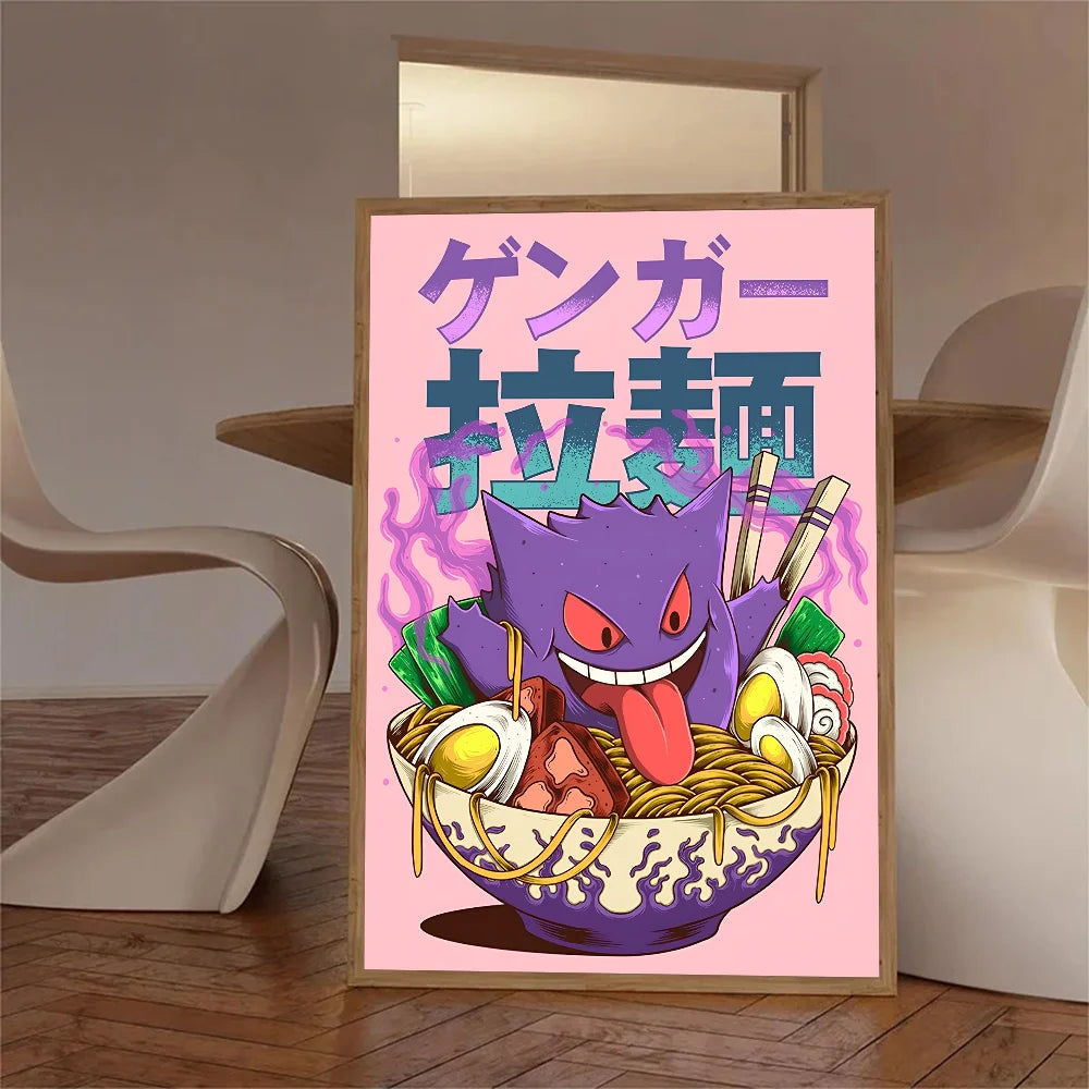 Miniso Anime P-Pokemon Poster Self-adhesive Art Waterproof Paper Sticker Coffee House Bar Room Wall Decor