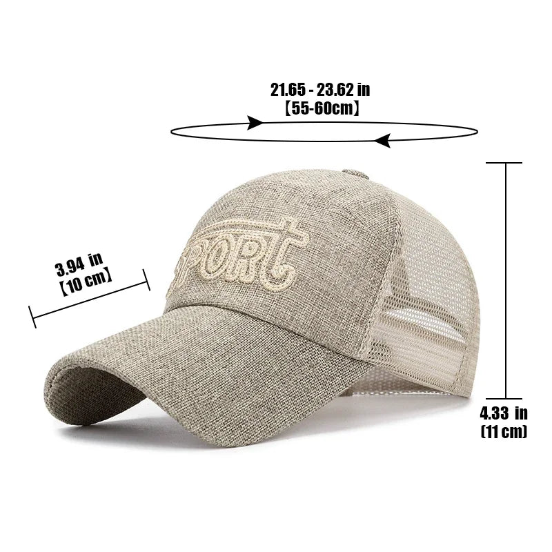 New Fashion Outdoor Sport Baseball Cap Casual Snapback Hats linen mesh fabric embroidery Suitable for spring summer and autumn