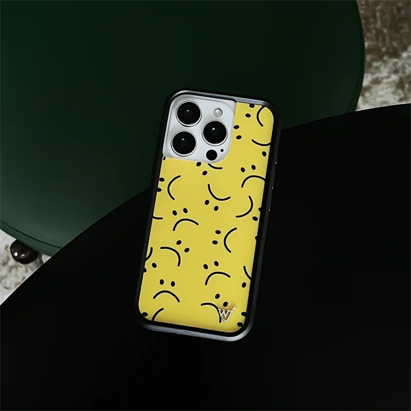 Cartoon Cute Puppy Coffee Ice Cream Wildflower Case For iPhone 13 12 14 15 16 Pro Max WF Sad line expression Wave Point Cover