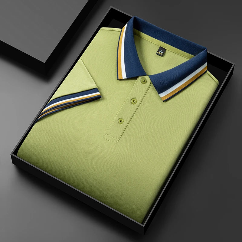 2025 New Men's Business Casual Short Sleeved Shirt Solid Color Polo Shirt Fashionable Breathable Comfortable Versatile Top