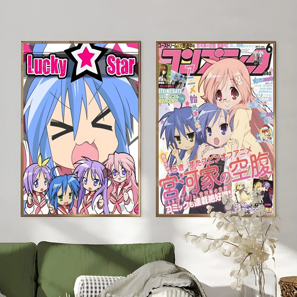 Anime L-Lucky S-Star Cute Girl Poster Sticky Wall Art Printing Waterproof Home Living Bed Room Bar Aesthetic Decor