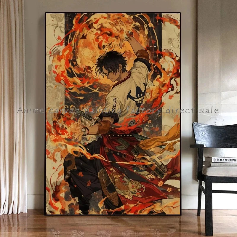 Anime One Piece Luffy Zoro Retro Poster Cafe Bar Fashion Home Wall Art Decorative Wall Painting Printed Canvas Painting