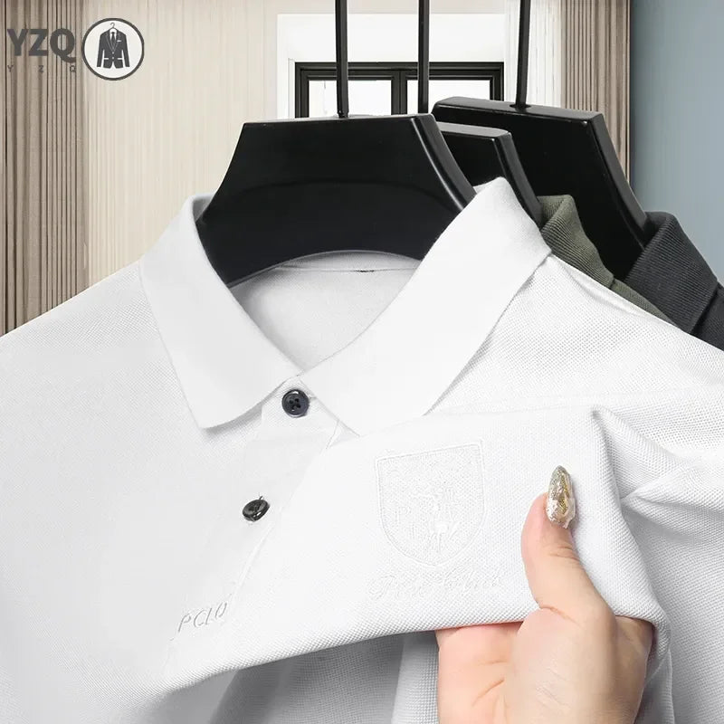 2024 Men's New Embroidered Cotton Business Leisure Short Sleeved POLO Shirt Fashion Short Sleeved Comfortable and Breathable Top