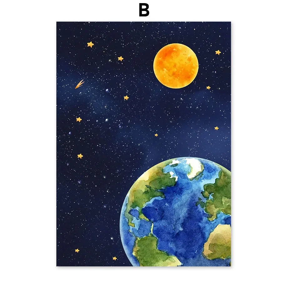 Custom Name Kids Room Decorative Wall Art Prints Space Astronaut Interior Poster Baby Canvas Decoration Wall Pictures Home Decor