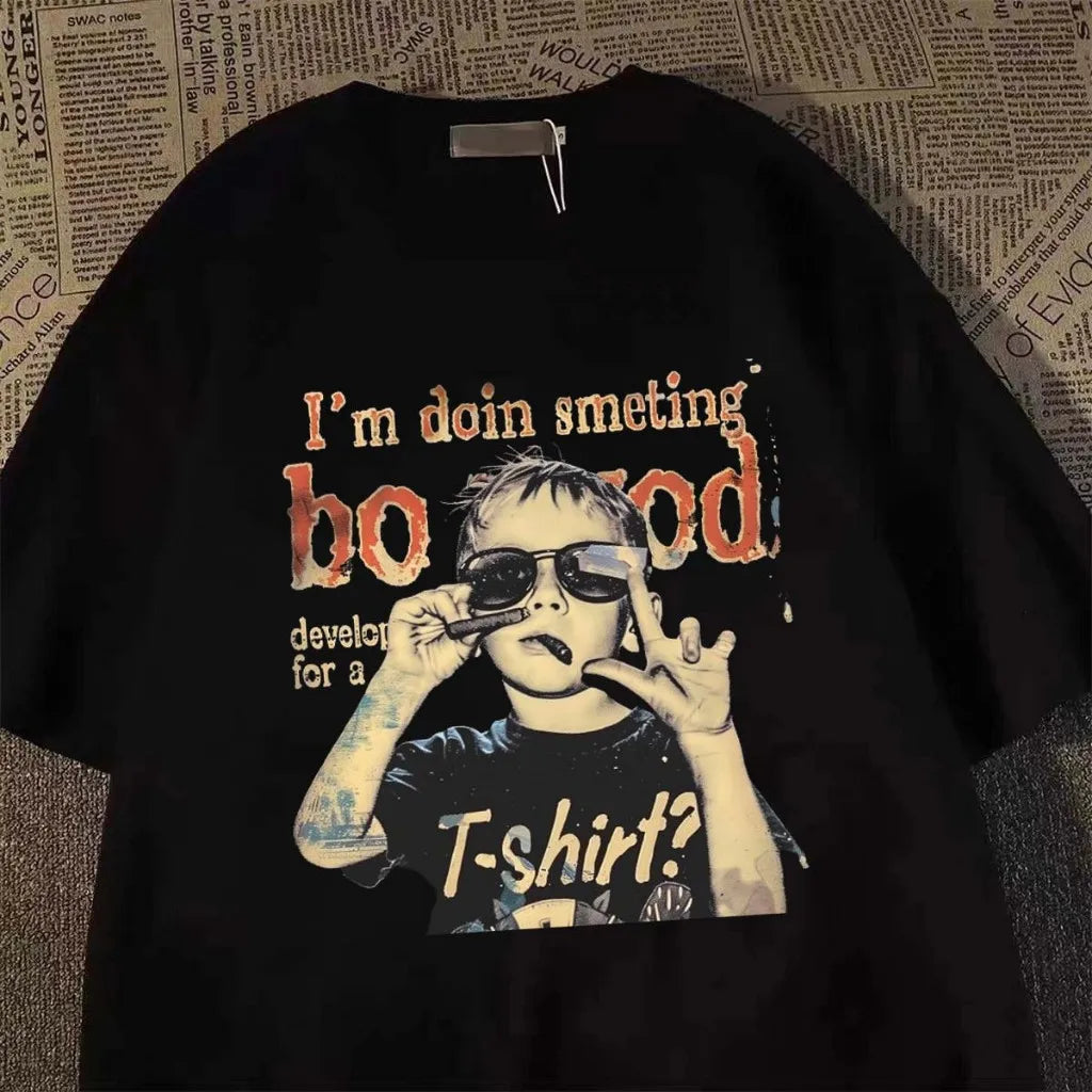 Fashion Hip Hop Smoking boy Print T-shirt Men Summer 100%Cotton Short Sleeve T-shirt Casual Y2k Top Cool Streetwear Men clothing