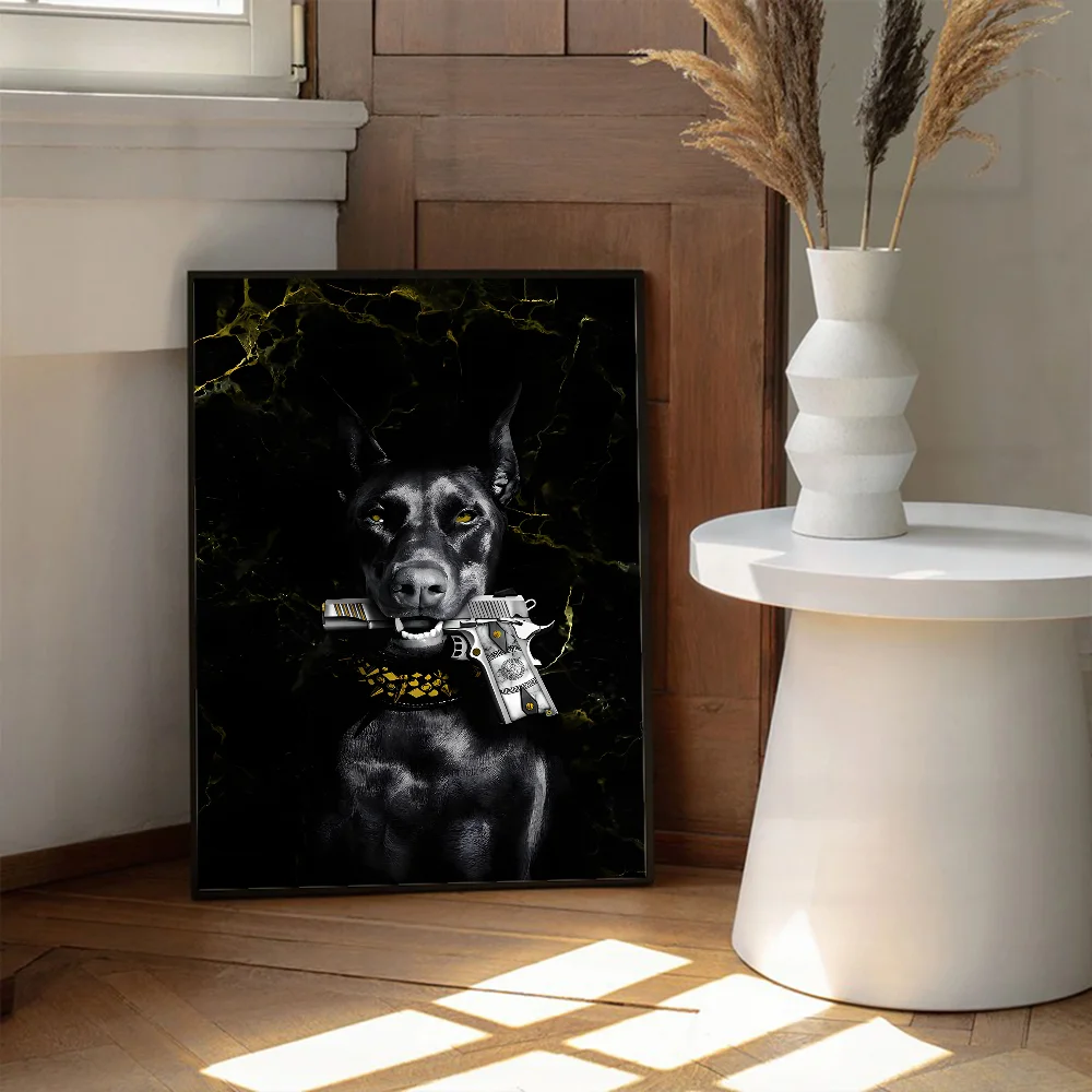 Modern Fashion Black Doberman Dog Whitepaper Poster HD Quality Poster Wall Art Painting Study Room Wall Decor
