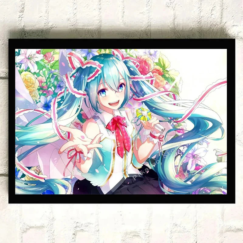 H-Hatsune Anime Miku-Poster Cartoon beautiful girl Anime Canvas Print Poster Poster Wall Art Decoration For Home Room Decoration