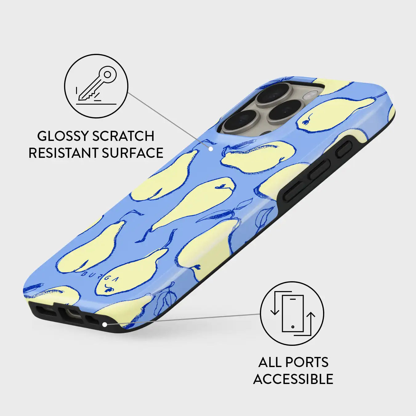 Pear Crush BURGA Phone Case for iPhone 16 15 14 13 12 11 X XS XR XSMAX 7 8 Pro Max Plus Luxury Double-layer Back Cover
