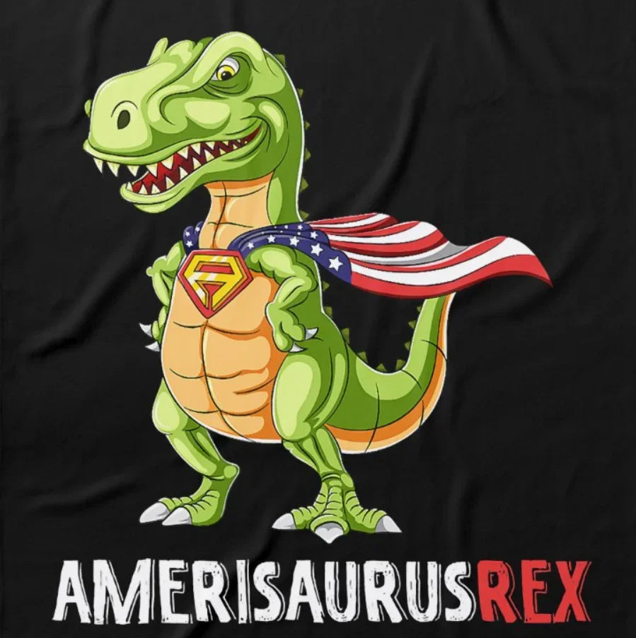Dinosaur 4th of July Amerisaurus T Rex T-Shirt 100% Cotton O-Neck Summer Short Sleeve Casual Mens T-shirt Size S-3XL