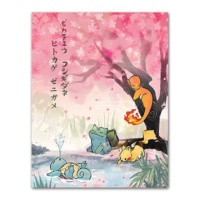 Pokemon Peripherals Posters Pikachu Rayquaza Gyarados Charizard Anime Action Figures Canvas Painting Wall Decoration Poster Toys