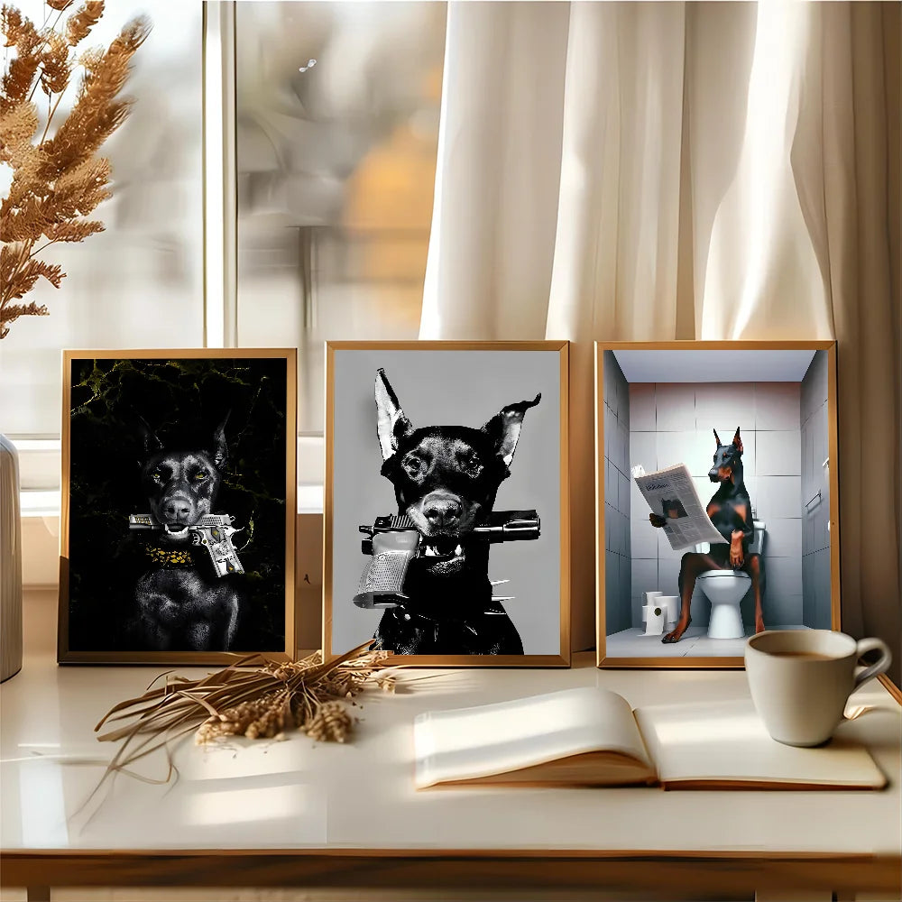 Modern Fashion Black Doberman Dog Whitepaper Poster HD Quality Poster Wall Art Painting Study Room Wall Decor