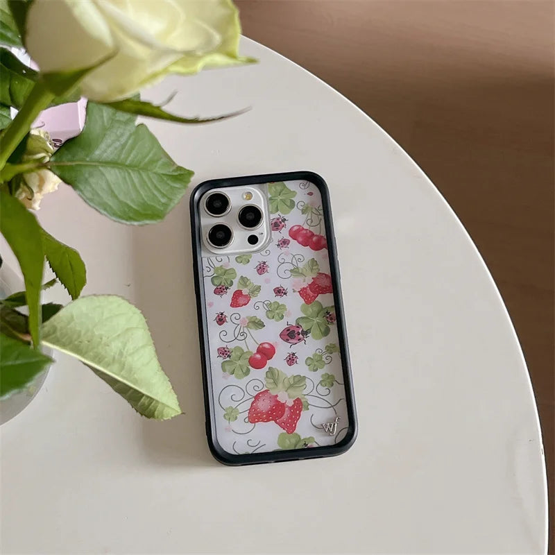 Wildflower 3D Ins Strawberry cherry Phone Case for iPhone 16 15 14 13 12 Pro Max Plus 16pro 15pro WF Cute Cartoon Cover Funda