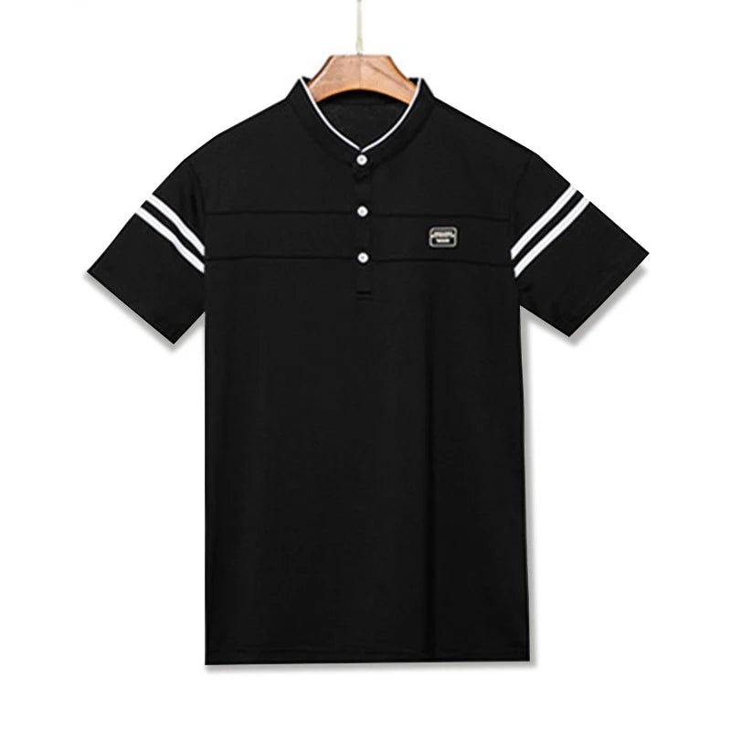 2025 Men's Casual Fashion Solid Color Short Sleeved Polo Shirt Stand Up Collar Versatile Comfortable Top