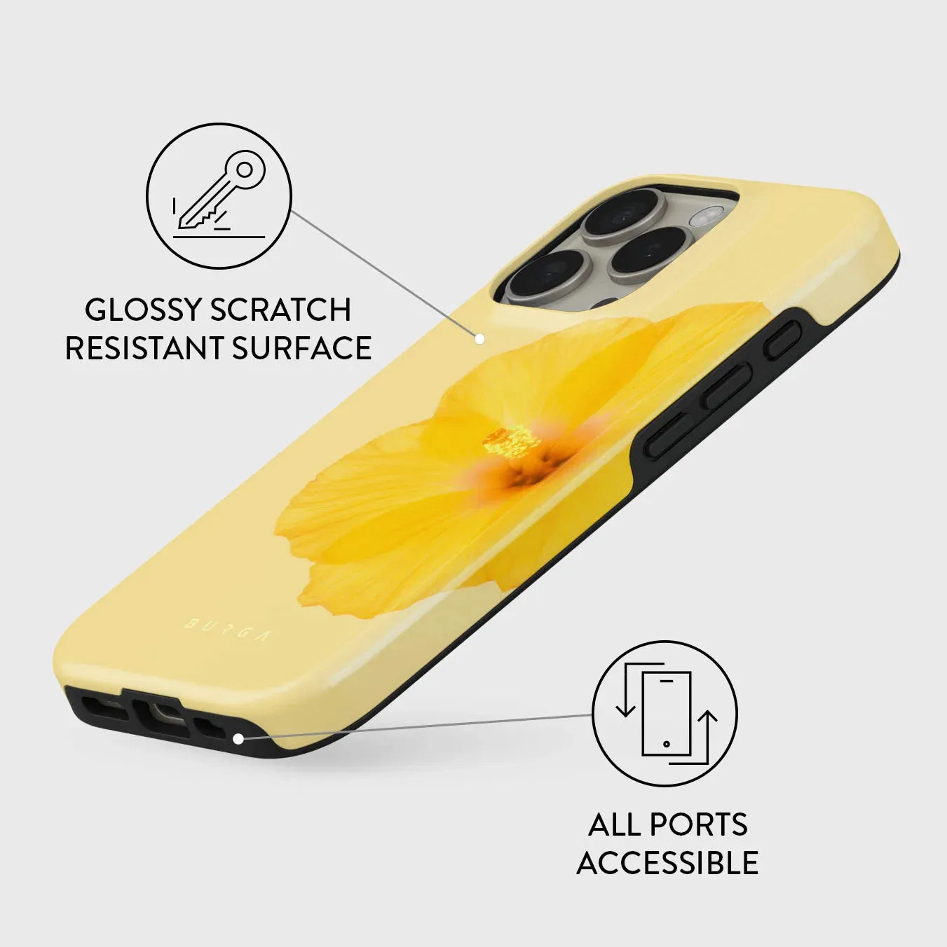 Yellow Petals BURGA Phone Case for iPhone 16 15 14 13 12 11 X XS XR XSMAX 7 8 Pro Max Plus Luxury Double-layer Back Cover