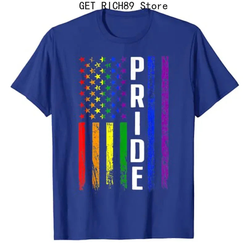 USA Flag Rainbow 4th of July LG BT Gay Pride Month LGBT T-Shirt Ally Proud Graphic Tee Tops Usa American Patriotic Outfits Gifts