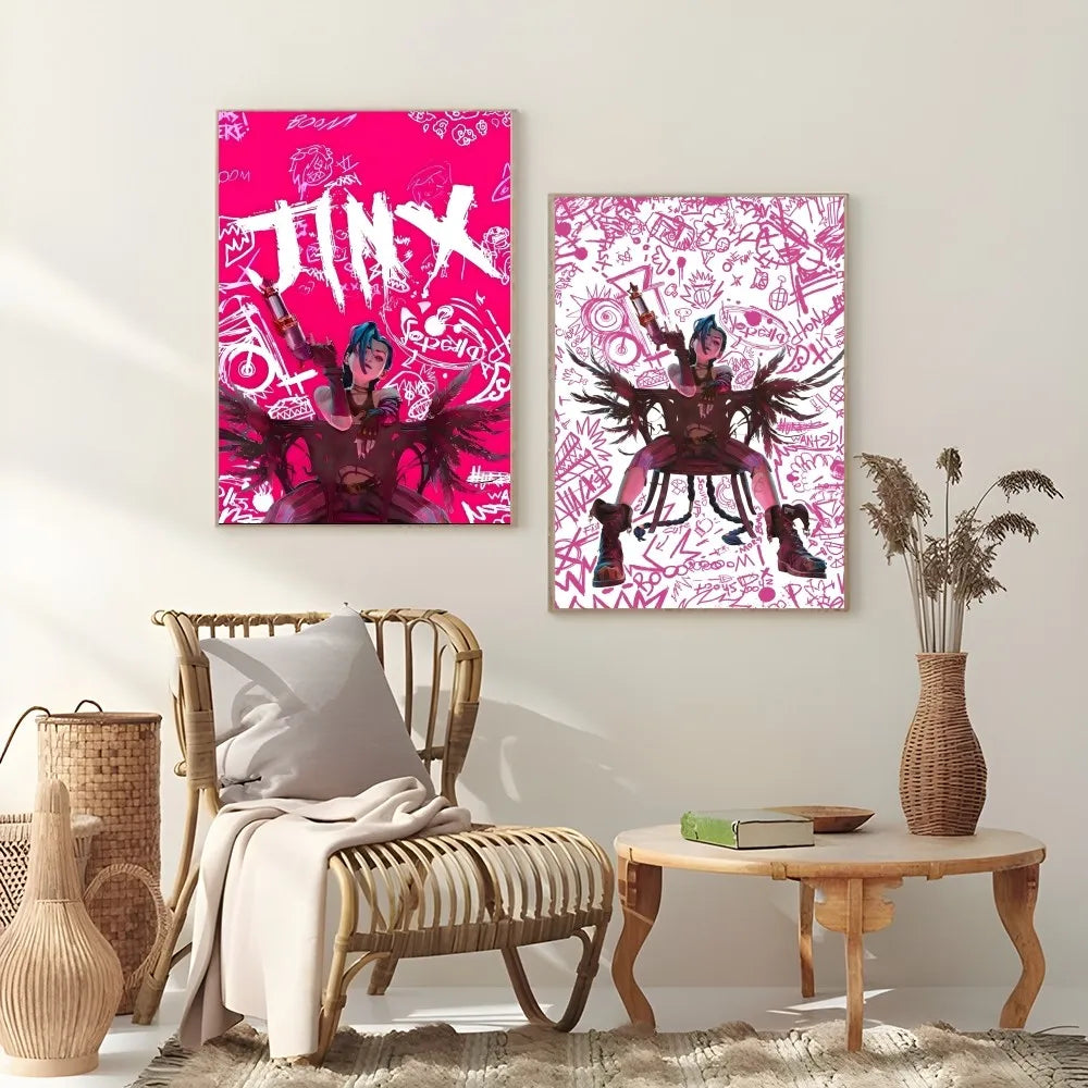 Cartoon Anime Game Arcane J-Jinx Main Art Poster Sticky Wall Art Printing Waterproof Home Living Bed Room Bar Aesthetic Decor