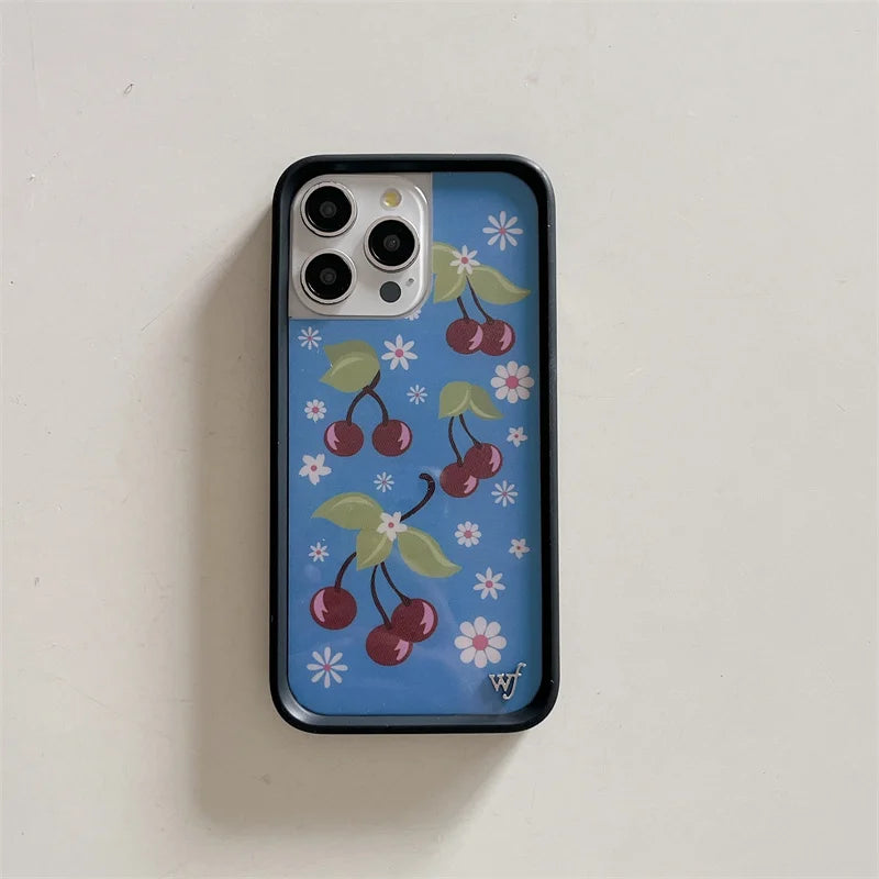 Wildflower 3D Ins Strawberry cherry Phone Case for iPhone 16 15 14 13 12 Pro Max Plus 16pro 15pro WF Cute Cartoon Cover Funda