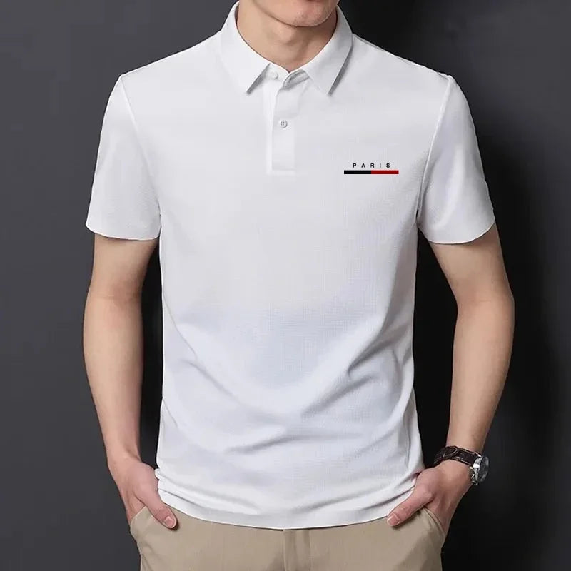 Paris Letter Print Men's Polo Shirt Summer Casual Breathable Comfortable Men Solid Color High Quality Short Sleeve Lapel T-Shirt