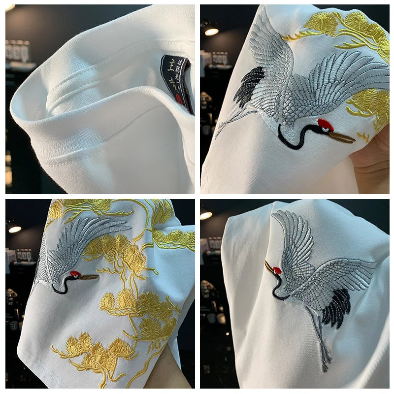 Chinese ethnic style embroidered printed short sleeved T-shirt for men's summer fashion, casual, versatile and trendy top