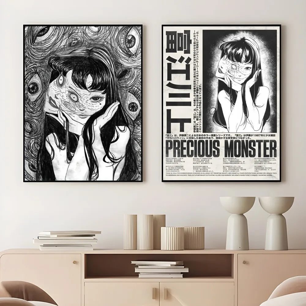 J-Junji Ito T-Tomie Retro Cool Girl Poster Sticky Wall Art Printing Waterproof Home Living Bed Room Bar Aesthetic Decor