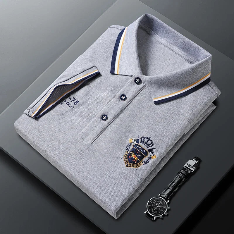 New Men's Casual Embroidery Short Sleeve Polo Shirt Fashion Solid Color Top