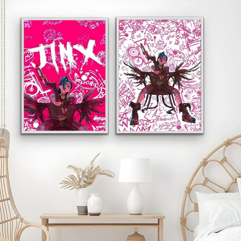 Cartoon Anime Game Arcane J-Jinx Main Art Poster Sticky Wall Art Printing Waterproof Home Living Bed Room Bar Aesthetic Decor