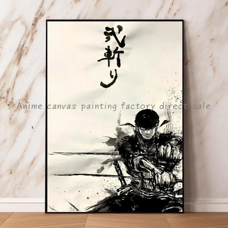 Anime One Piece Zoro Poster Ink HD Print Canvas Painting Wall Art Mural Suitable for Cafe Home Wall Decoration Picture Gift