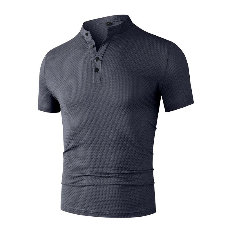 New Men's Business Casual Short Sleeved Bone Flower Solid Color POLO Shirt Fashion Breathable Comfortable Summer Versatile Top