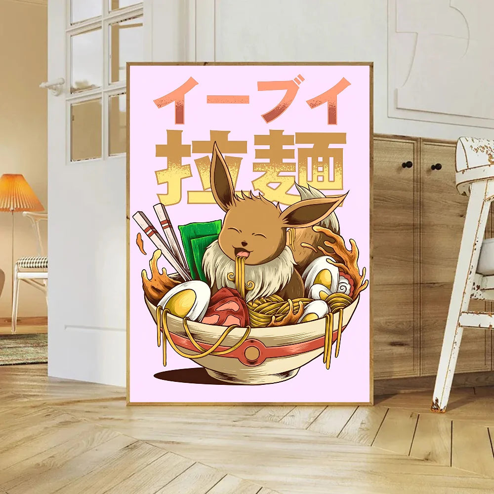 Miniso Anime P-Pokemon Poster Self-adhesive Art Waterproof Paper Sticker Coffee House Bar Room Wall Decor