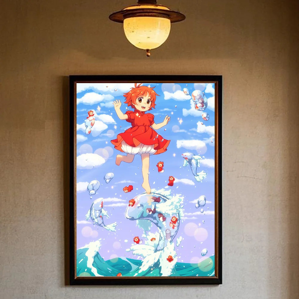 Japanese Anime P-Ponyo Figure Movie Poster HD art sticky wall waterproof home living room bedroom bar aesthetic decoration