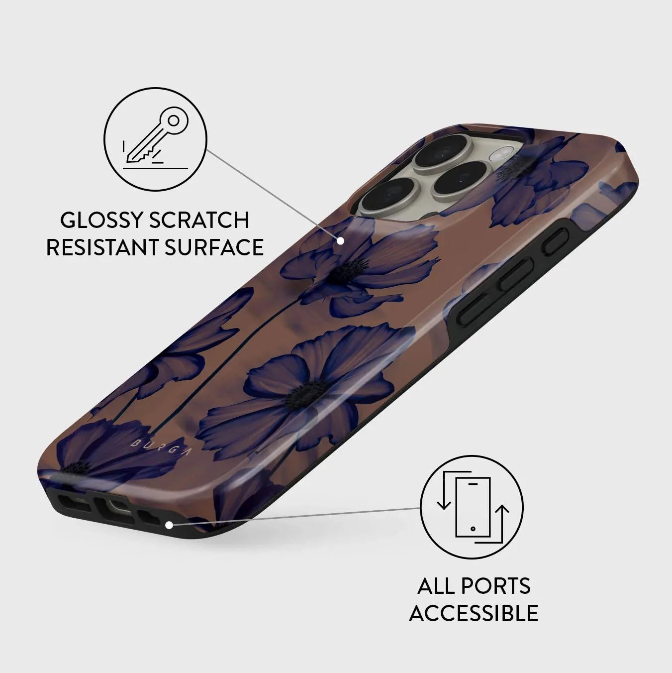 Dark Blue Lotus BURGA Phone Case for iPhone 16 15 14 13 12 11 X XS XR XSMAX 7 8 Pro Max Plus Luxury Double-layer Back Cover