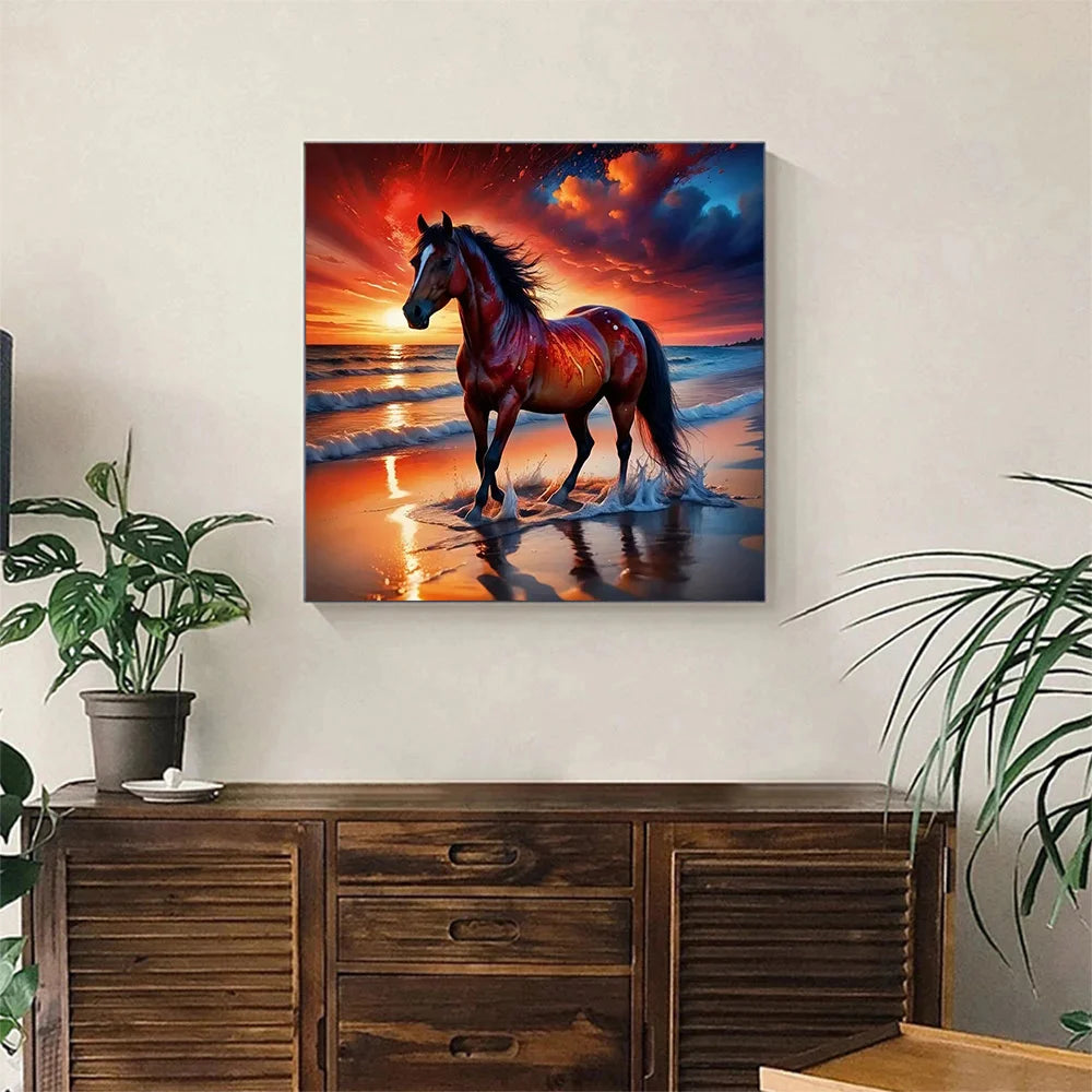HUACAN Diamond Painting Horse Animal Mosaic Sunset Seaside Rhinestone Pictures DIY Creative Hobbies Decoration Living Room