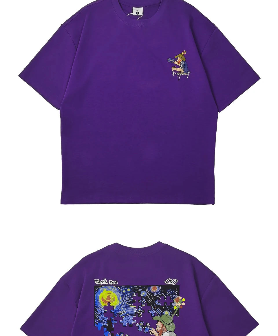 Embroidered short sleeved T-shirt Men's 2025 New Summer trend Jigsaw print loose Tee Casual versatile tops clothing