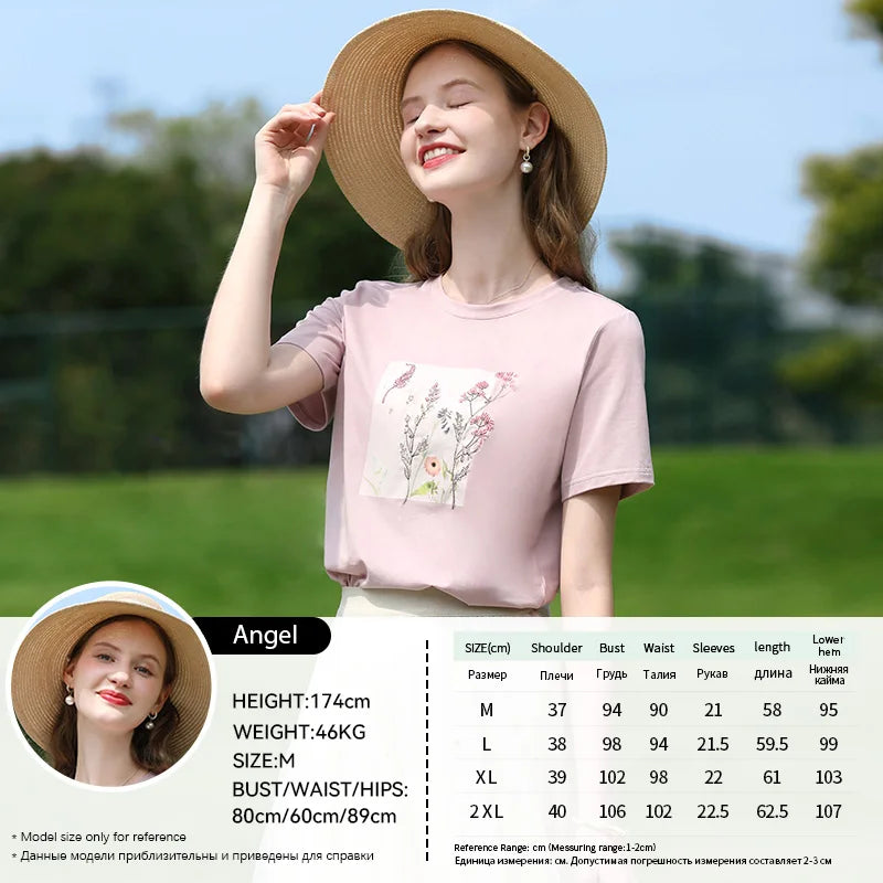 I BELIEVE YOU Women's Pink Top Heat Transfer Pattern Embroidery Round Neck Short Sleeve New Style Summer Chic T-Shirt 2252016049