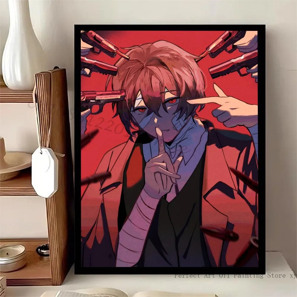 1pc Bungo Stray Dogs Dazai Chuuya Anime Poster Stickers Art Wall Murals Decor Game Room Decor Gifts Kawaii HD Painting Cat Cars
