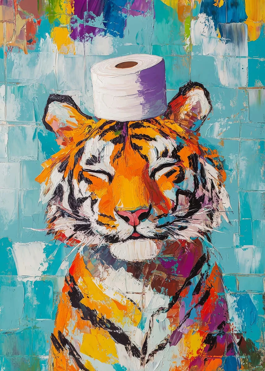 Giraffe Cat Raccoon With Toilet Paper Cute Animals Poster Print Canvas Painting Oil Bathroom Wall Art Funny Humor Home Decor
