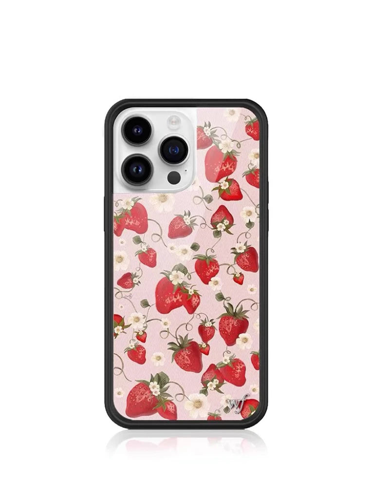 Wildflower Ins Cute Cartoon Phone Case for iPhone Leopard Print Cherry Pink Cat Brown 13 Pro 14 Pro 15 Pro WF Strawberries case