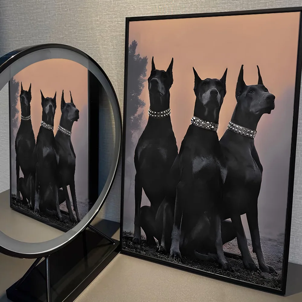 Modern Fashion Black Doberman Dog Whitepaper Poster HD Quality Poster Wall Art Painting Study Room Wall Decor