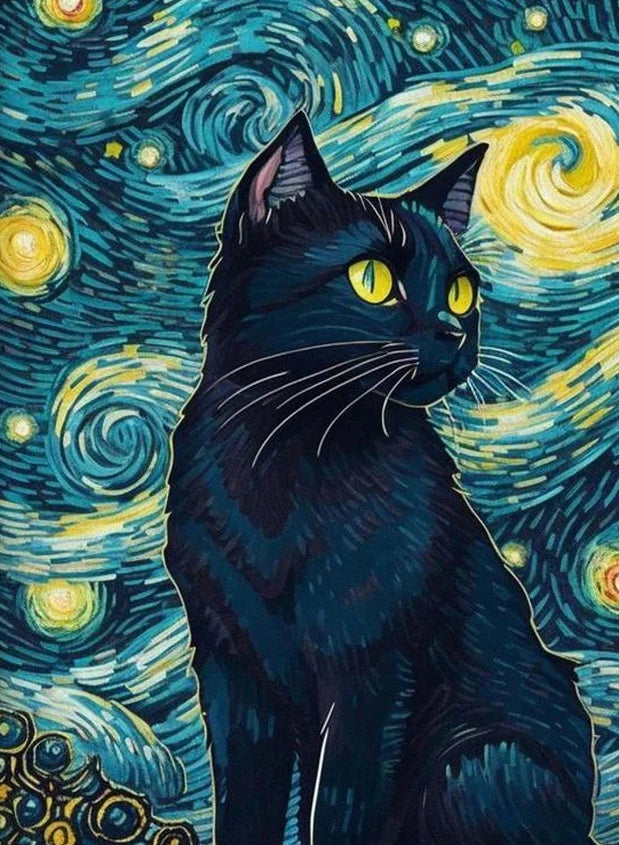 DIY Full Diamond Painting Cat under the stars Mosaic Adult Dot diamond cross stitch set living room bedroom decorative painting