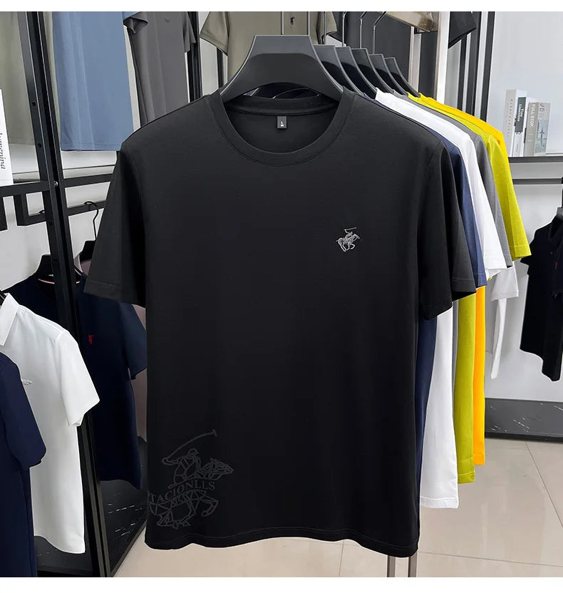 Designer brand short sleeve T-shirt high-end pony embroidery summer new top comfort breathable fashion round neck men's clothing