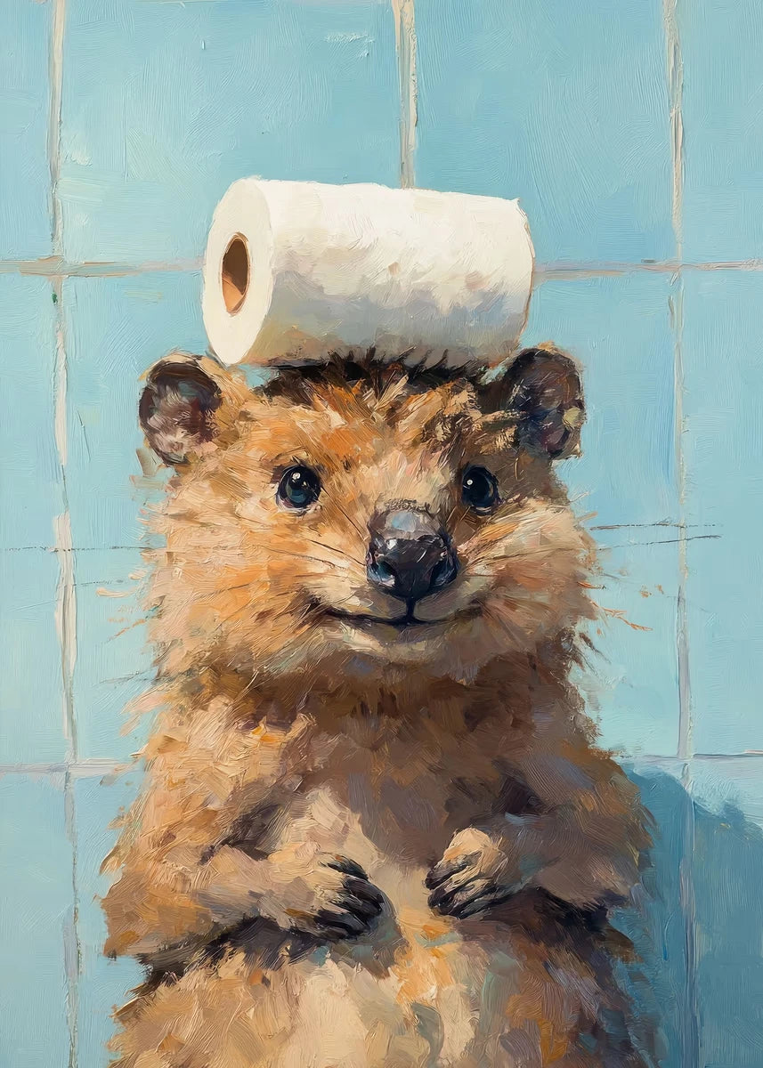 Giraffe Cat Raccoon With Toilet Paper Cute Animals Poster Print Canvas Painting Oil Bathroom Wall Art Funny Humor Home Decor